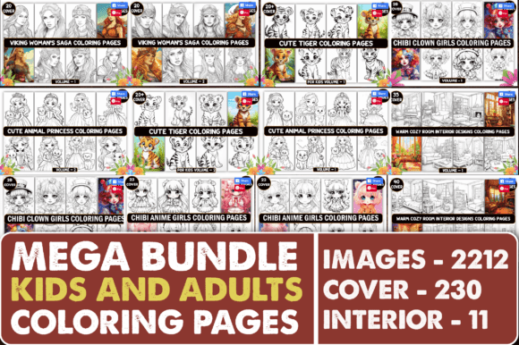 Download 2212 Kids &amp; Adults Coloring Pages Bundle - Adults coloring pages Collection