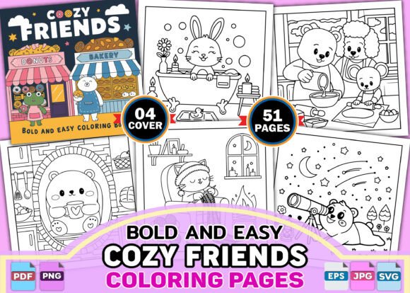 Download Bold Easy Cozy Friends Coloring Book - Premium Resources