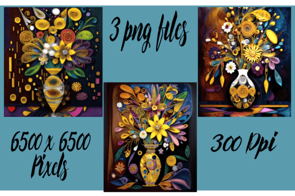 Download Retro Abstract Flowers in Vase Set of 3 - Premium Bundle