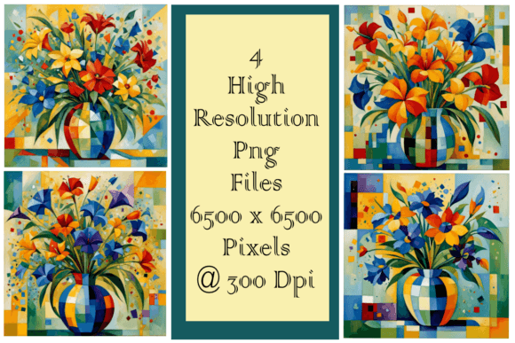 Download Abstract Flowers in a Vase Set of 4 - Abstract flowers Collection