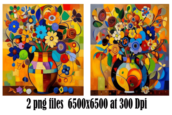 Download Abstract Flowers Picasso Style Set of 2 - Premium Bundle